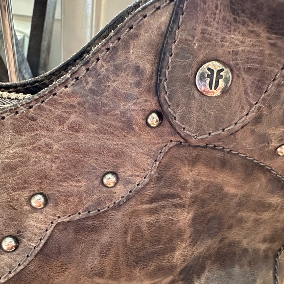 Frye Distressed Leather Studded Shoulder Bag - Picture 9 of 13